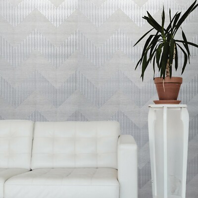 Modern Wicker bamboo zig zag Chevron Silver Gray Metallic textured Wallpaper 3D