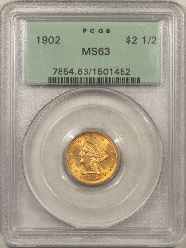 1902 $2.50 LIBERTY HEAD QUARTER EAGLE - PCGS MS-63, OLD GREEN HOLDER!