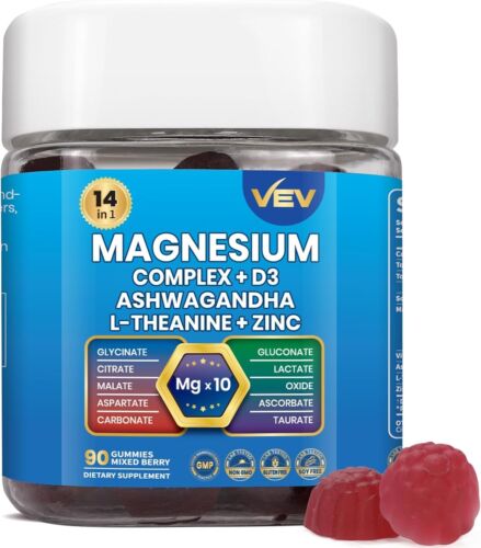 VEV Cortisol Supplement for Women, Magnesium Glycinate Gummies with Ashwagandha