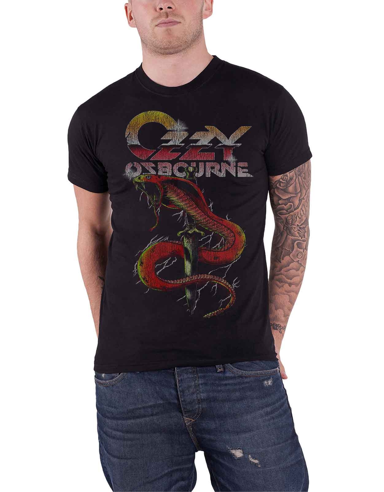 Vintage Ozzy Osbourne Snake Logo Distressed Official Mens Black T-Shirt