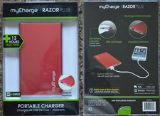 New ~ myCharge RAZOR PLUS 3000mAh {RED} PORTABLE CHARGER  Slim +13 hrs talk time