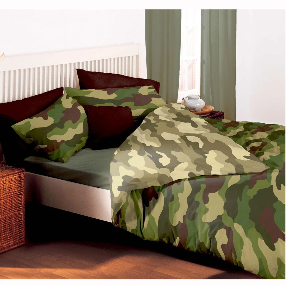 CAMOUFLAGE DOUBLE DUVET COVER SET REVERSIBLE ARMY MILITARY DESIGN GREEN - Image 2 of 3