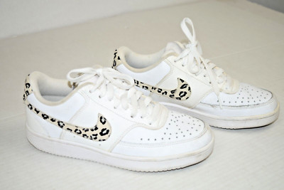 Nike Leather Sneakers Size 7W Nike Court Vision Low Leopard Swoosh White 2021