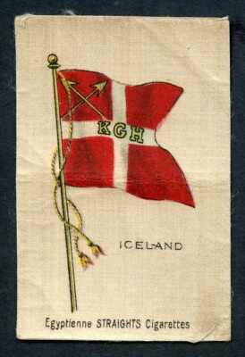 ULTRA RARE 1910 Egyptienne Straights Cigarettes Silk Flag ICELAND No 2153