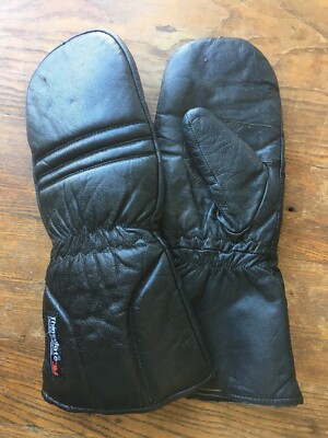 Vtg Black LEATHER WINTER Ski MITTENS Gloves THINSULATE Skiing Snowmobile Adult S