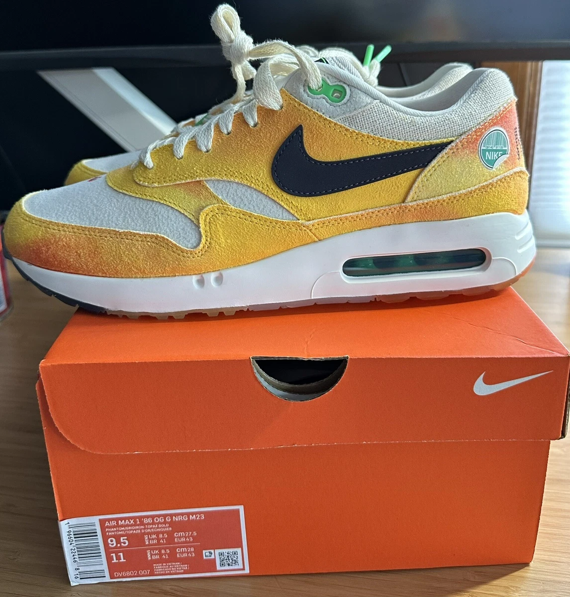 Nike Air Max 1 86 OG G NRG M23 Golf Shoes Peach Masters 9.5