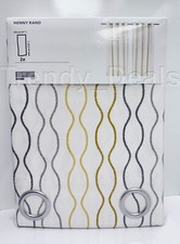 Ikea HENNY RAND 2 Curtains 1 pair 57 x 118" LONG Geometric White/Gray Yellow