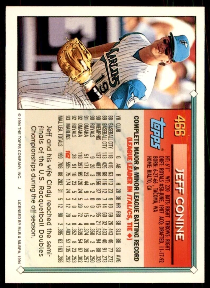 1994 Topps Jeff Conine A Baseball Card #466 - Image 2 of 2