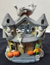 PartyLite Halloween Ceramic Haunted Tealight House Candle Holder P7311 VTG