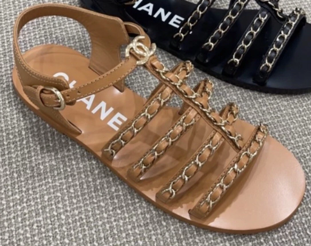 CHANEL Croisette LOGO Chains Sandals Shoes, 37