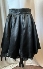 Vtg Coquette Black Satin Skirt Scalloped Hem Tulle Lace Witchy Whimsy Goth UK 12