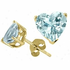 0.50 - 3.00 CT 14K SOLID YELLOW GOLD HEART AQUAMARINE PUSH BACK STUD EARRINGS