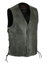 Men  s Leather Motorcycle Vest with Side laces Design  Concealed Pockets