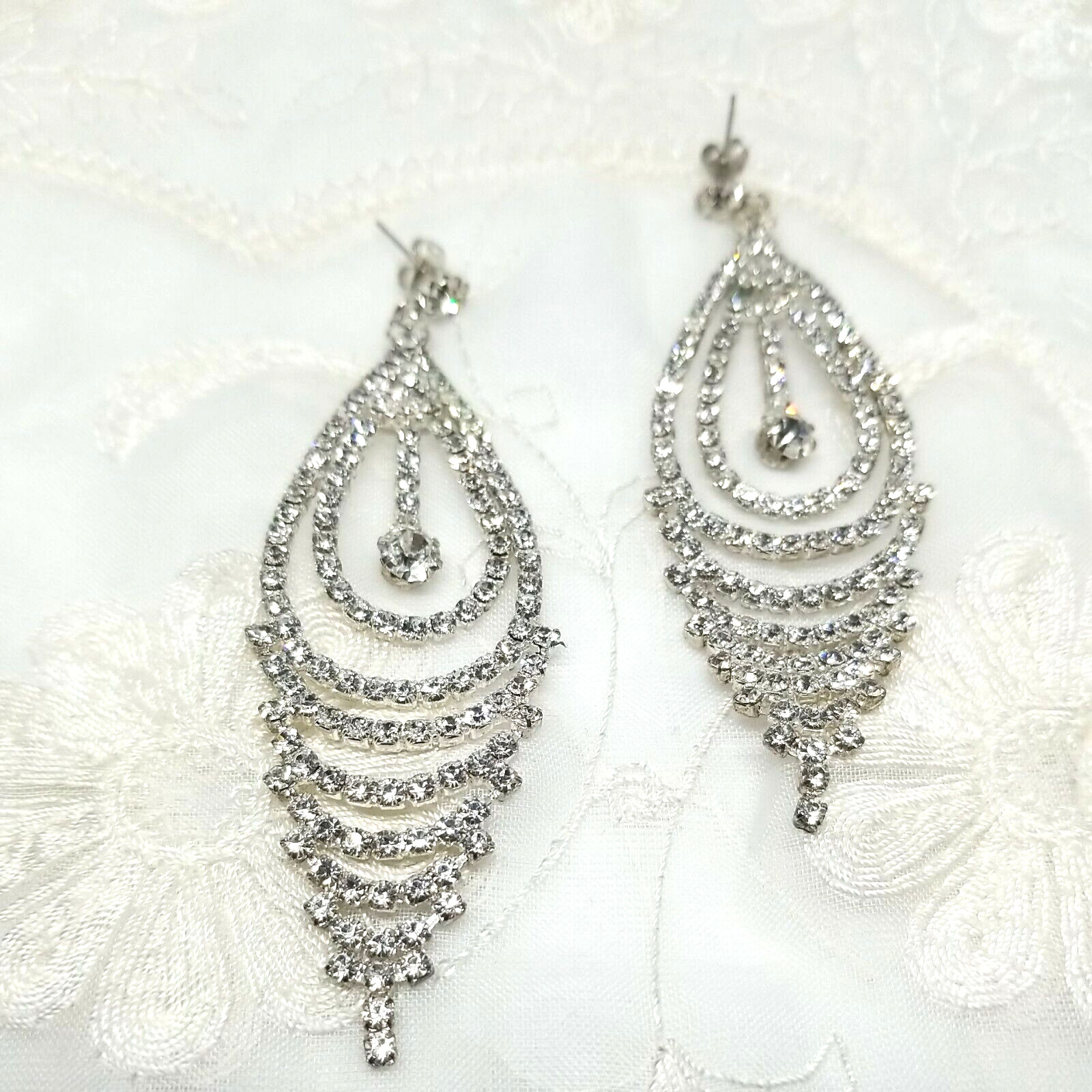 BEAUTIFUL LARGE DANGLE HANGING MULTI LAYERED RHIN… - image 3