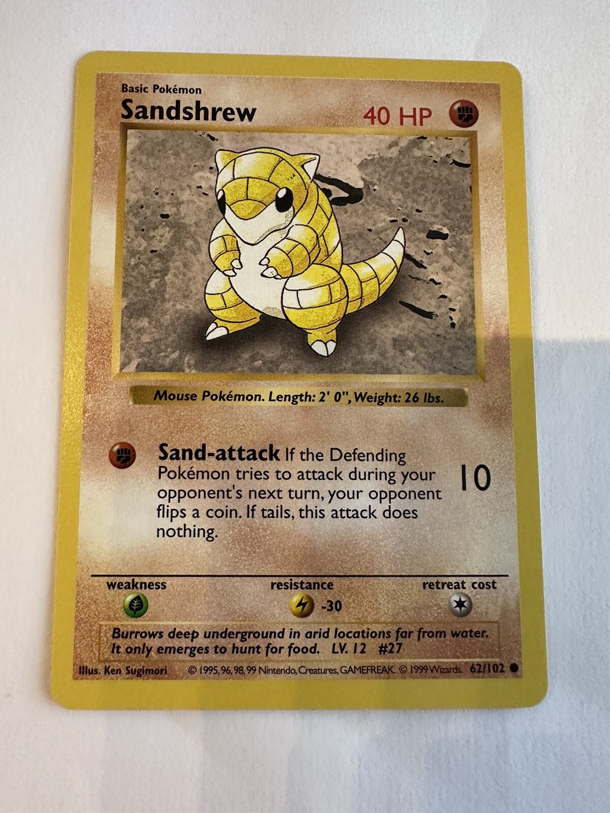 Pokémon TCG - Sandshrew - Base Set Shadowless 62/102 - Common - LP-NM 1999