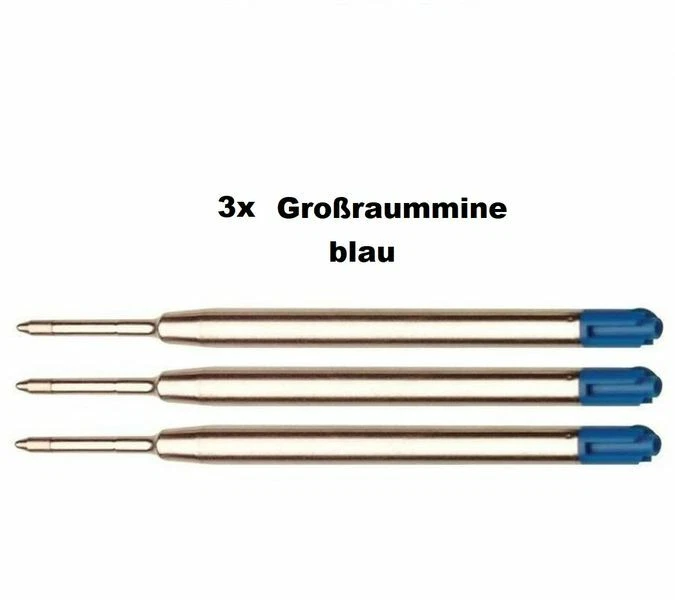 3x Metall Großraum-Mine BLAU, passend für Parker-System Kugelschreiberminen