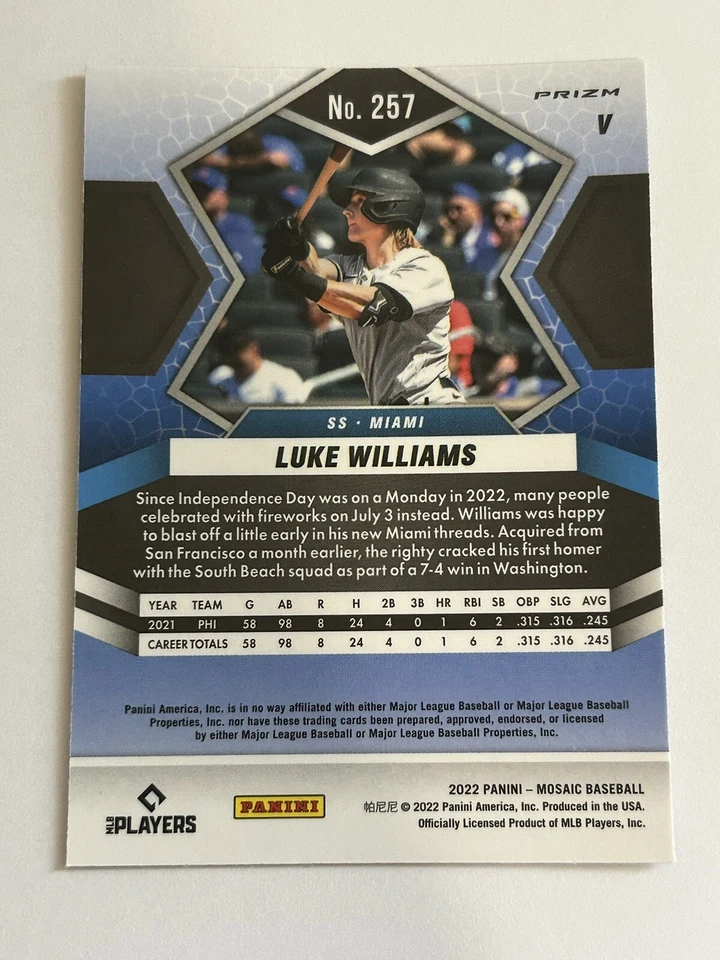 Luke Williams 2022 Panini Mosaic Rookie Variation #257 Silver Mosaic  - Image 2 of 2