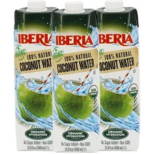 Iberia 100% Pure Organic Coconut Water 1 Liter  33.8 Fl Oz Pack of 3