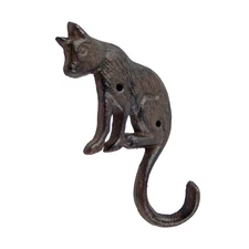 Cat Tail Key Hook Cast Iron Towel Coat Hanger Wall Mounted Antique Style Brown