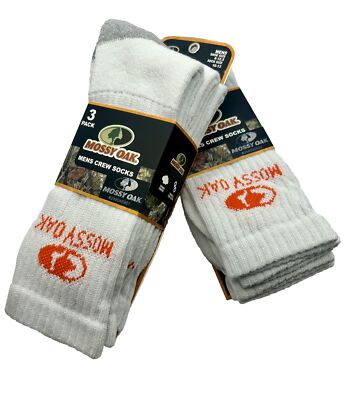 New Mossy Oak Men's 3 Pack Cushion Comfort White Crew Socks  Size 6-12.5