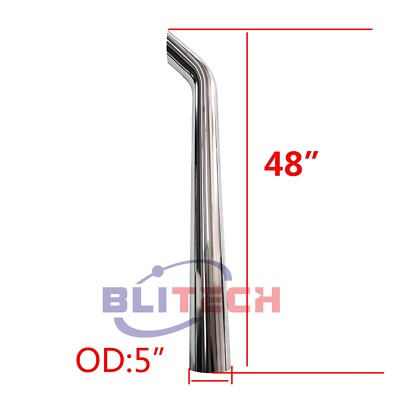 5'' x 48'' OD Chrome Bull Horn Exhaust Stack Pipe Kenworth Freightliner Peterbilt