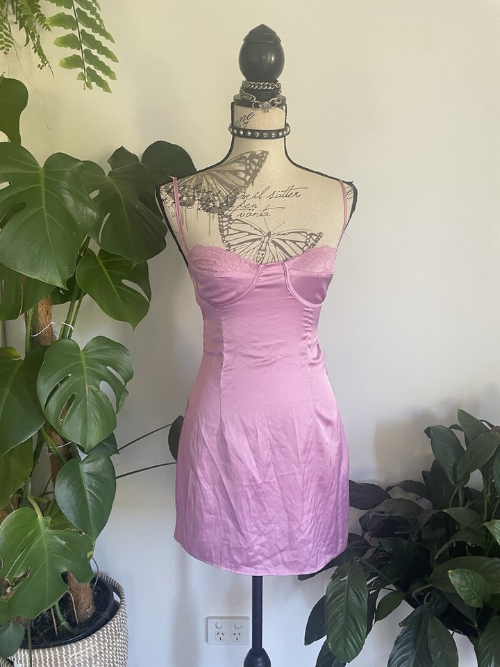 NWT Pink Satin Mini Slip Dress S Y2k 2000s Goth Gothic