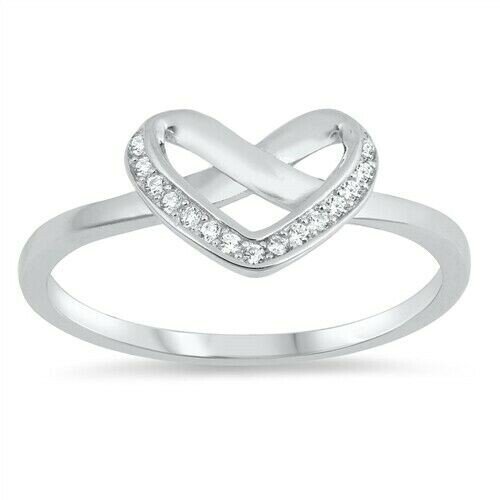 Heart Ring Genuine Solid Sterling Silver 925 Clear CZ Face