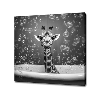 Süße Giraffe in der Badewanne schwarz weiß Tier Wandbild Kinderzimmer Leinwandbild
