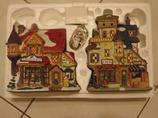 2003 ENCHANTED FOREST 6PCS PORCELAIN LIGHTED CHRISTAMS VILLAGE SET FIBER OPTICS