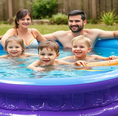 72-inch Waffle Round Paddling Pool Inflatable Family Splash Pool Garden Play - Picture 2 of 5