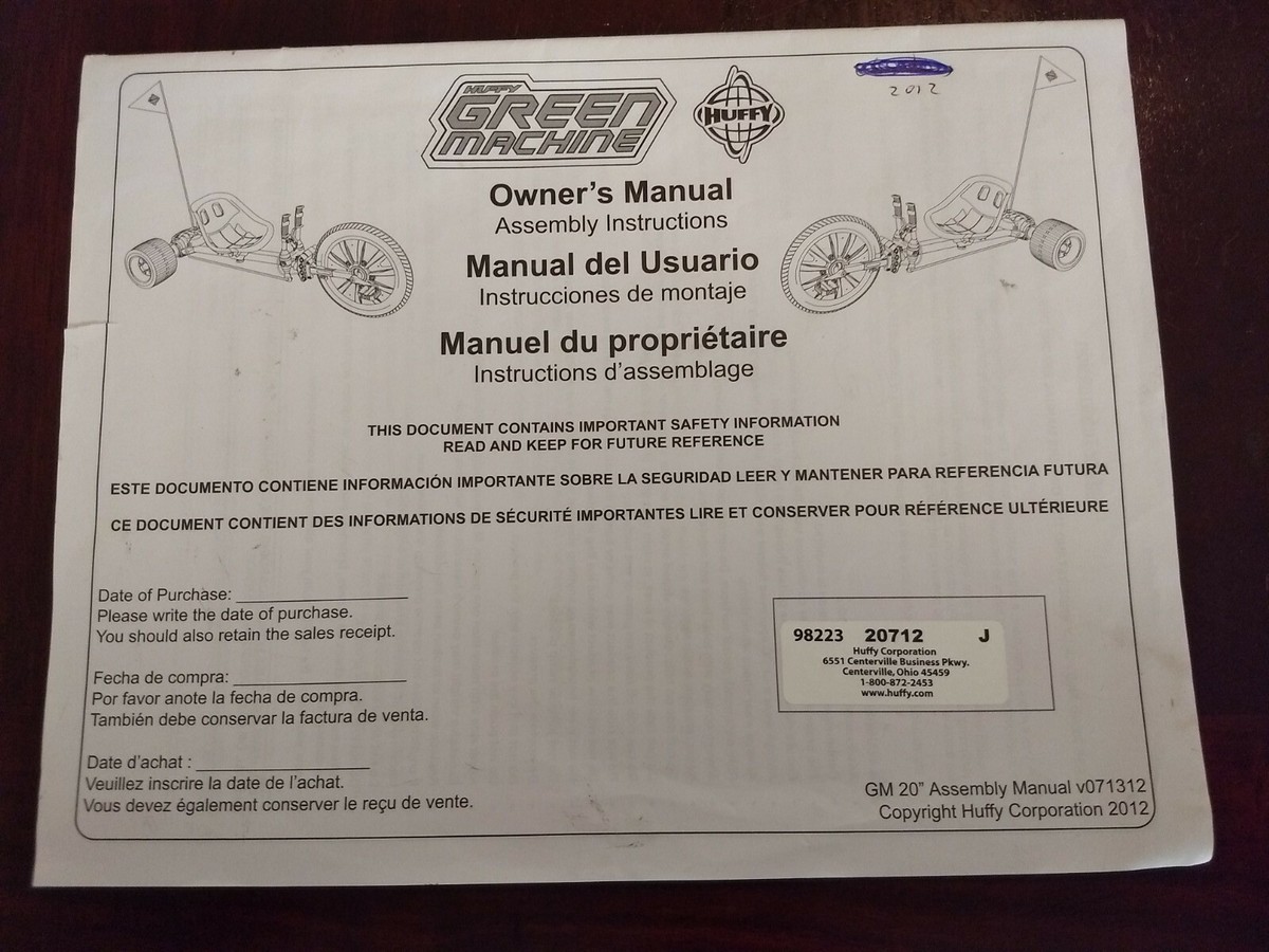 Huffy mean green machine owners manual tricycle wheels