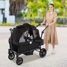 Wagon Stroller for 2 Kids, Push Pull Double Stroller with Adjustable Handle