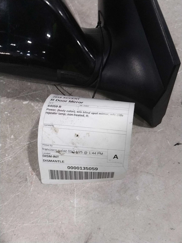 Espejo retrovisor derecho Hyundai Accent 2016 negro OEM 338911 44.000 millas usado Foto 3 de 4