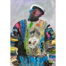 Original Notorious BIG Biggie Smalls Coogi Sweater Abstract Impasto Painting Art