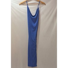 Forever 21 Blue Cowl Neck Ruched Maxi Dress Small Slit Spaghetti Strap Bodycon