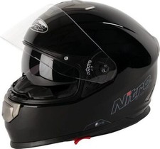 Nitro NP1100-F Plain Black Full Face Motorcycle Crash Helmet With Sun Visor