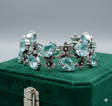 925 Sterling Silver Aquamarine Gemstone Handmade Jewelry Cuff Bracelet