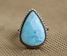 Handmade Larimar Ring: 925 Sterling Silver Boho Band Ring All Size R378