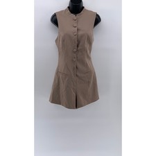 ZARA Women's Tan Button-Up Sleeveless High-Neck Romper SZ M