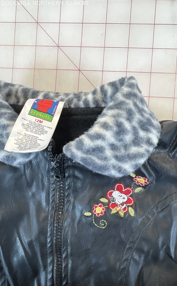 Baby ребенка ясельного возраста девочек Snoopy арахис вышитый черный искусственной кожи куртка размер 12 М - Изображение 2 из 3