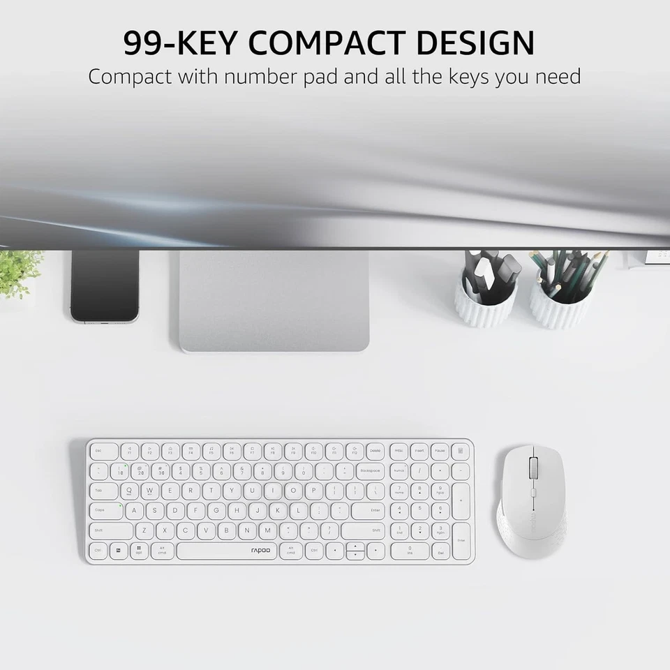 RAPOO Wireless US Keyboard Mouse Combo, Blade-Series 99-Key UltraThin Quiet SALE - Image 3 of 3