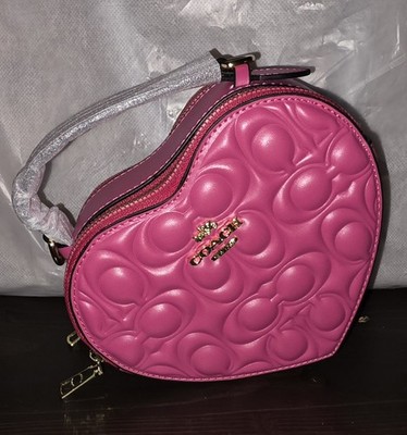 Coach Heart-Shaped Quilted Logo Pattern Top Handle Bag Pink Gold
