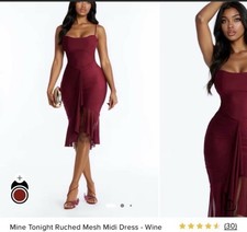 NEW WITH TAG- FashionNova Wine Ruched Midi Dress