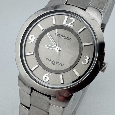 Armitron Quartz Watch 20/4061 Men 50m Silver Steel Thin Analog New Battery 7.75''