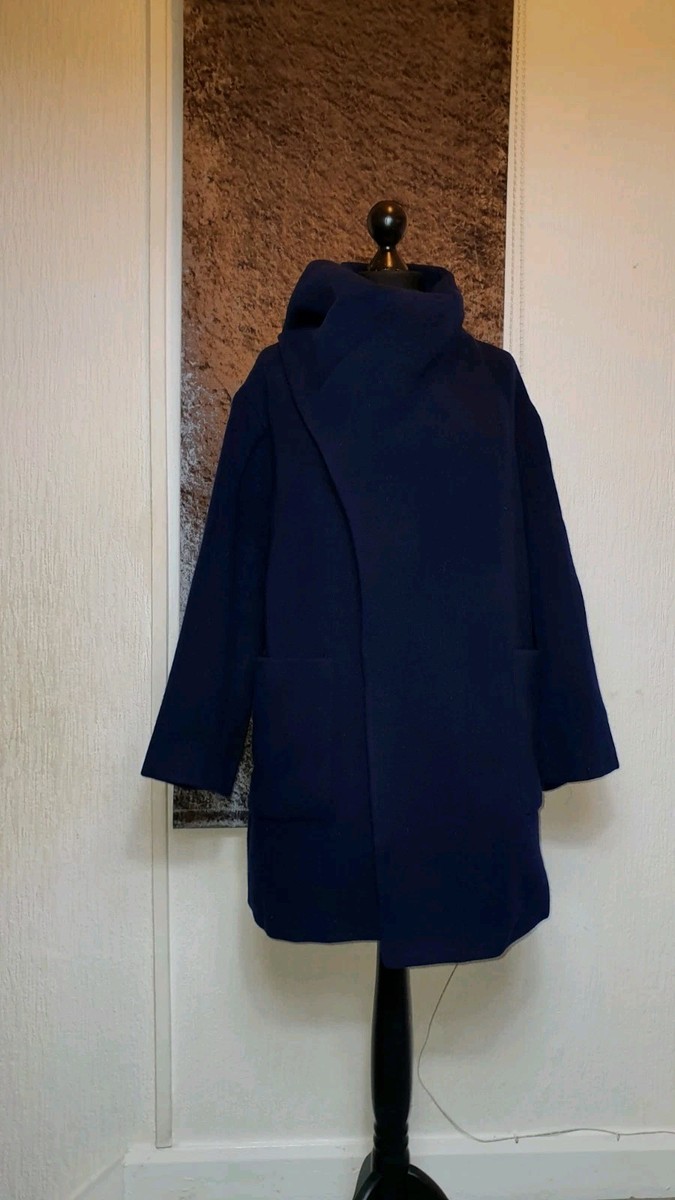 ZARA ZW COLLECTION WOOL BLEND SCARF COAT NAVY BLUE MEDIUM REF 2043