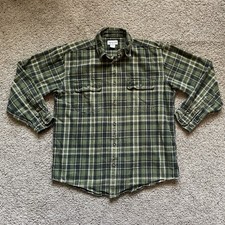 Carhartt Large Mens Green Plaid Flannel Button Down Work Shirt 100122