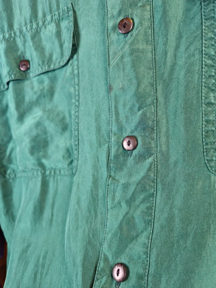 Vintage Cambridge Classics 100% Silk Hunter Green Shirt L Mervyns Button Up Y2K - Image 4 of 4