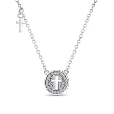 925 Sterling Silver Clear Small Cross Medal Cubic Zirconia Necklace for Girls