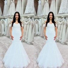 Elegant Mermaid Wedding Dresses Off The Shoulder Lace Applique Train Bridal Gown