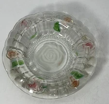  Vintage Rimmed Roses Glass Inlaid Ashtray 6" Diameter MCM Mid-Century Modern